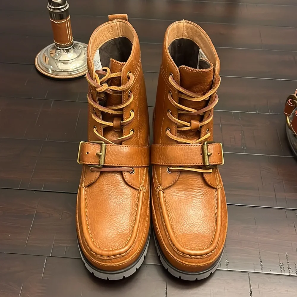 Polo Ralph Lauren Ranger Country Boots new brown tumbled leather Men’s Size 9
